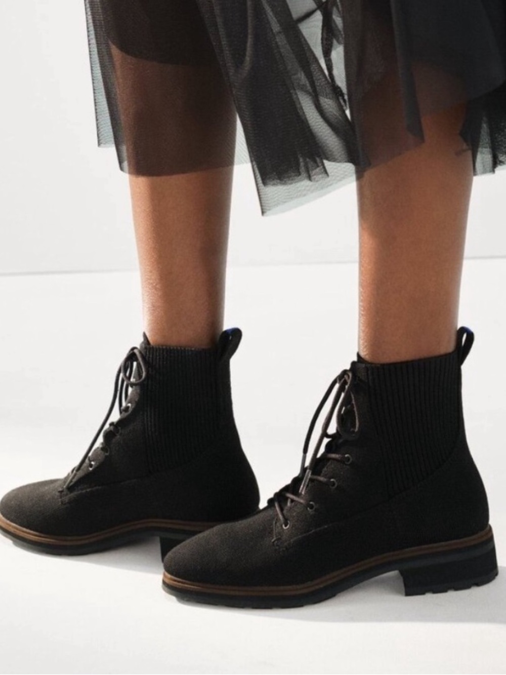 Rothy's The Laced Lug Boot In Black Onyx Adjustable Knit Merino Wool Blend SZ 9 - Picture 16 of 16